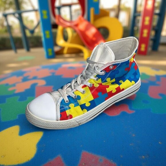 Unisex Autism Awareness V2 Canvas Hi Top Sneakers Size M8 W9 - Picture 1 of 10